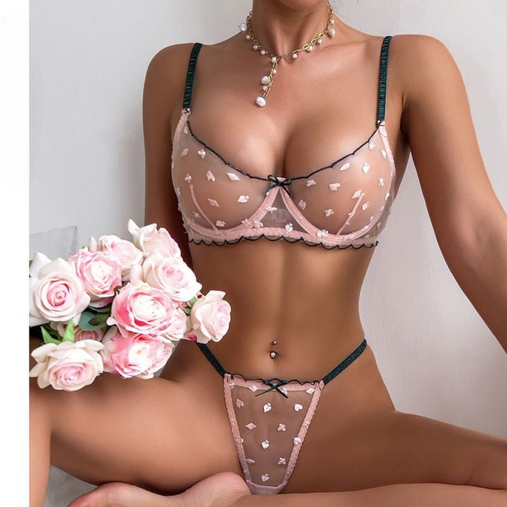 Carline™ - Set di Lingerie Trasparente con Delicati Accenti Floreali