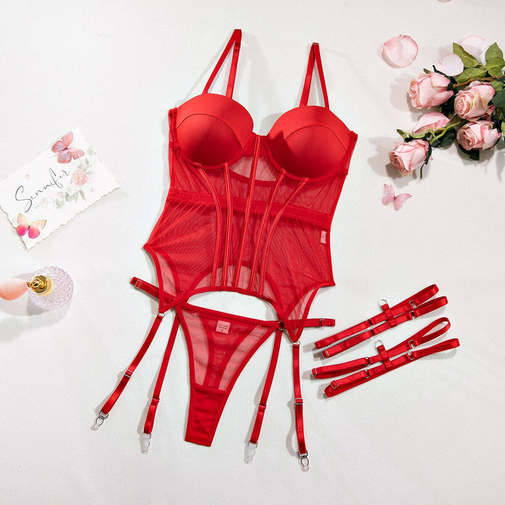 Marlene™ - Set di Lingerie Elegante con Corsetto, Giarrettiera e Calze Autoreggenti