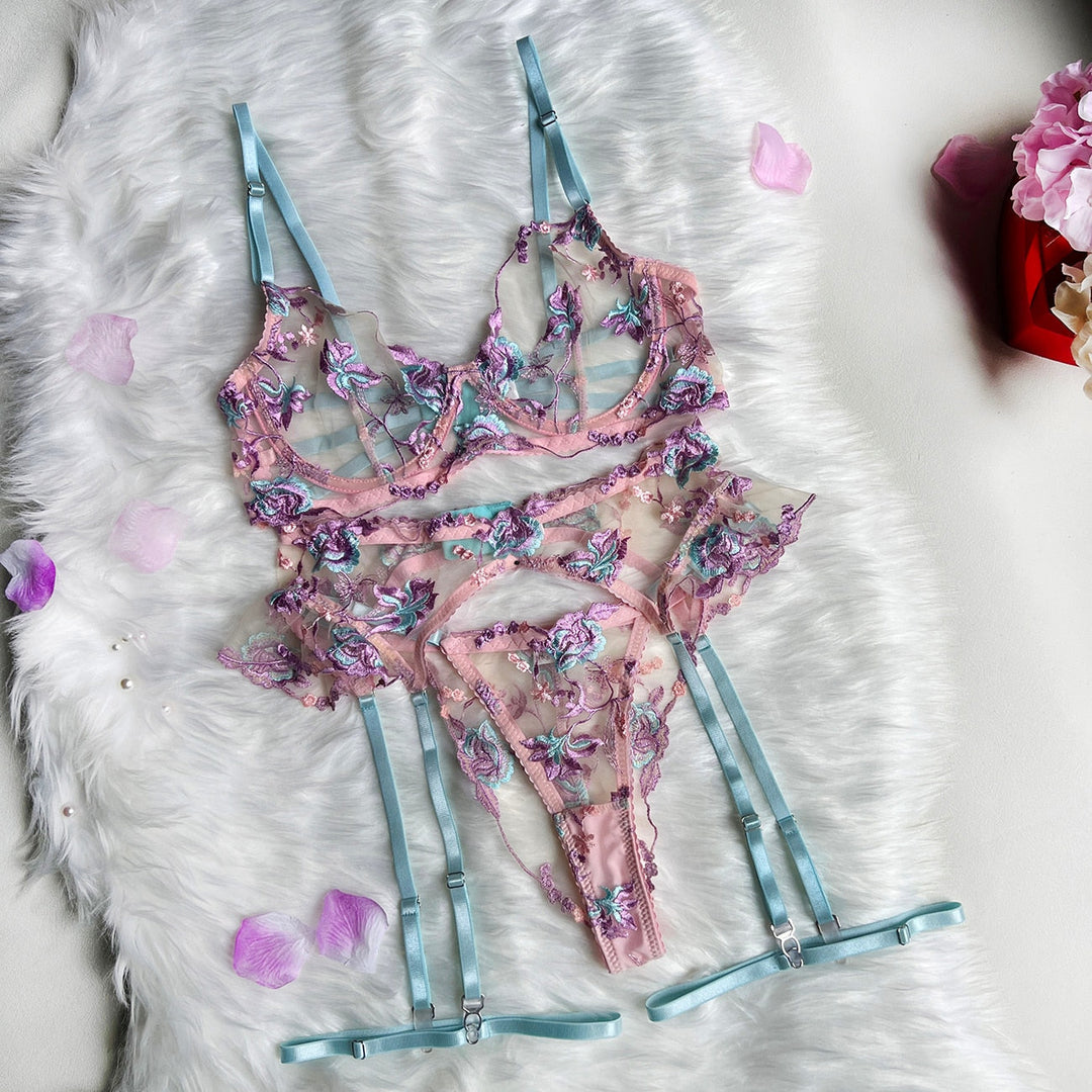 Bettina™ - Set di Lingerie Floreale Francese 3 Pezzi